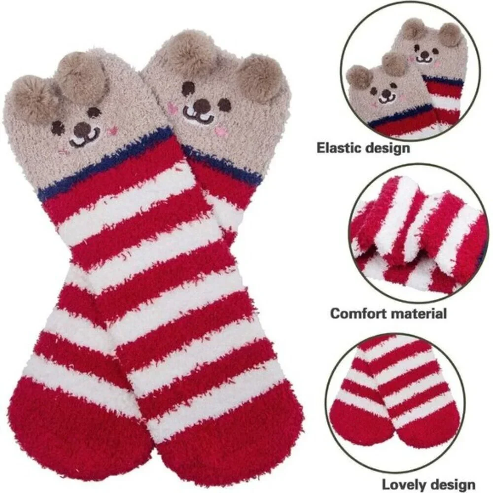 Loritta Women’s Fuzzy Socks 3-Pair Warm Cozy Soft Cute Animal Slipper Socks